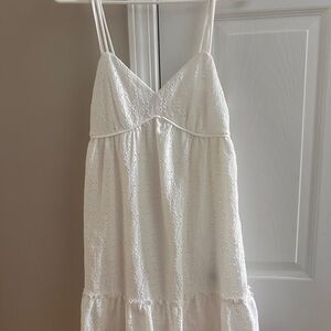 BCX XS Elegant White Eyelet Tiered Ruffle Trim Lace sSundress Dress